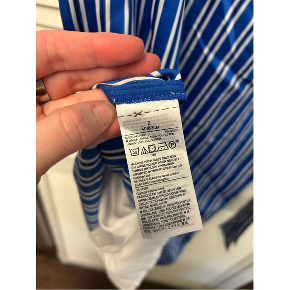 Banana Republic NWT One Shoulder Blue Stripe Midi Dress, Sz 0, MSRP $128 - Picture 11 of 11